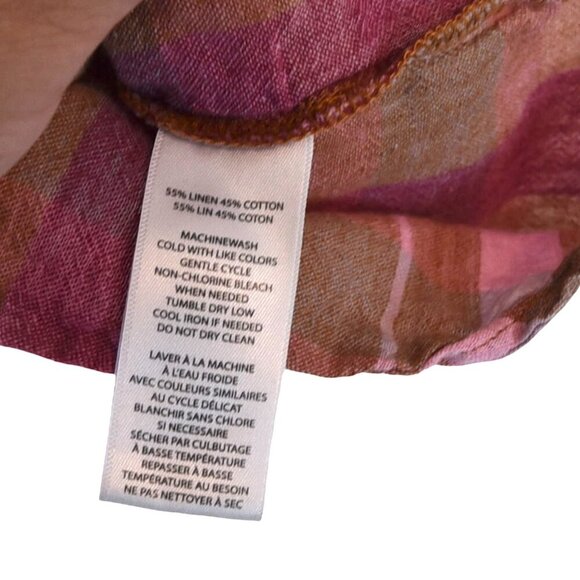 BeachLunchLounge Pink Brown Linen Blouse Square Neck Ruffle Sleeve Cottagecore - Picture 7 of 7